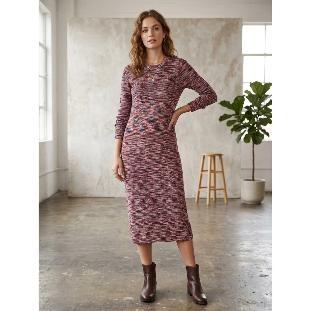 Madewell Space Dyed Ribbed Midi Sweater Dress Red Blue XS MB239